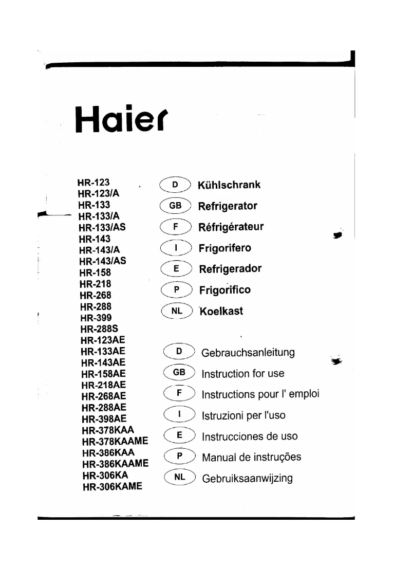 First page image of the manual for HR-268AE