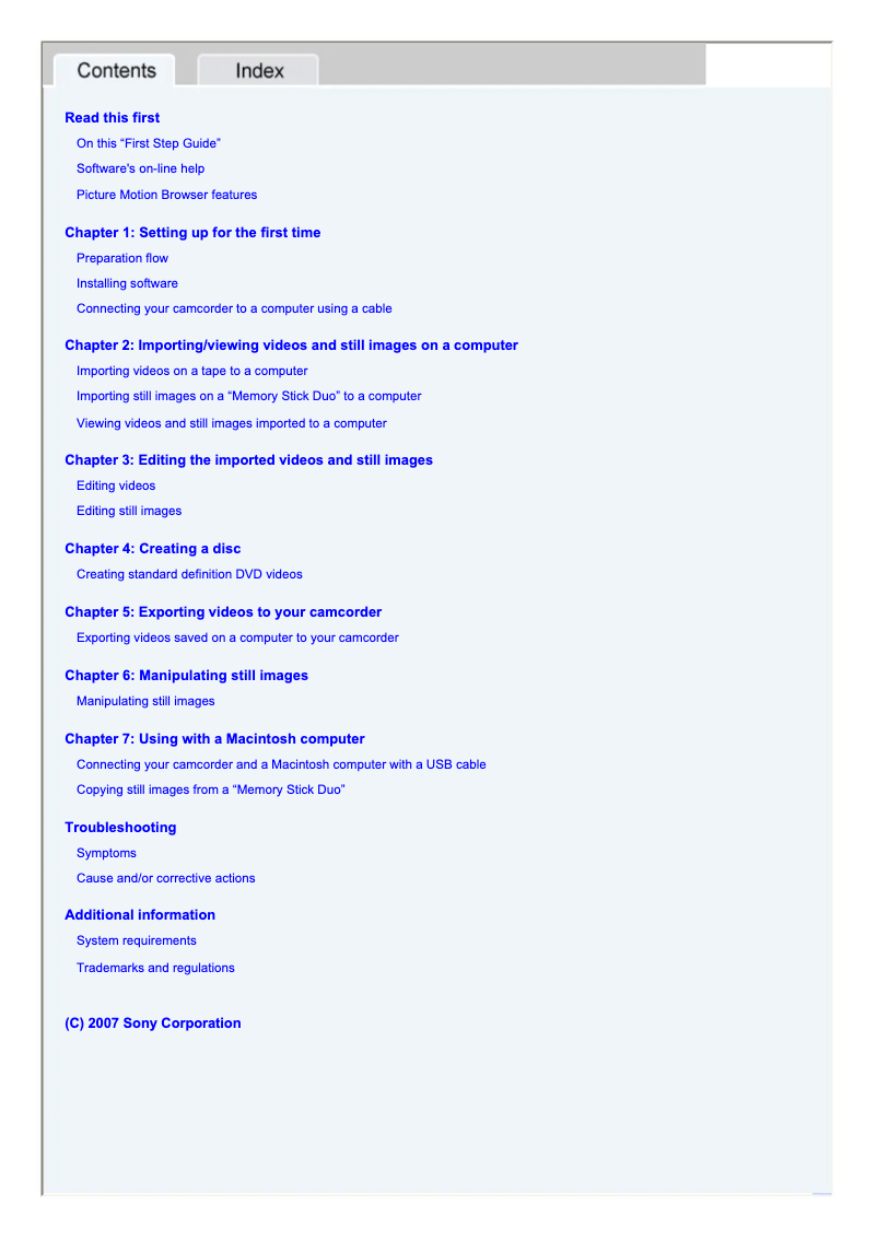 First page image of the manual for HDR-HC7