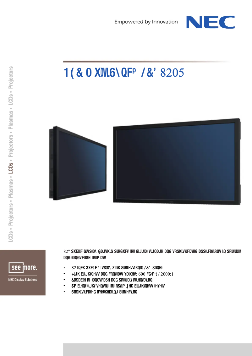 Page 1 of the manual Technical Sheet NEC MultiSync LCD8205