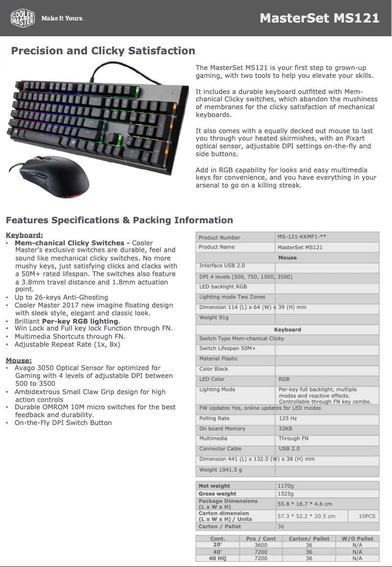 First page image of the manual for MasterSet MS121