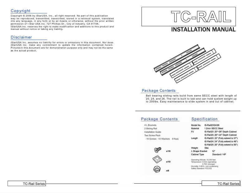 First page image of the manual for TC-RAIL-20