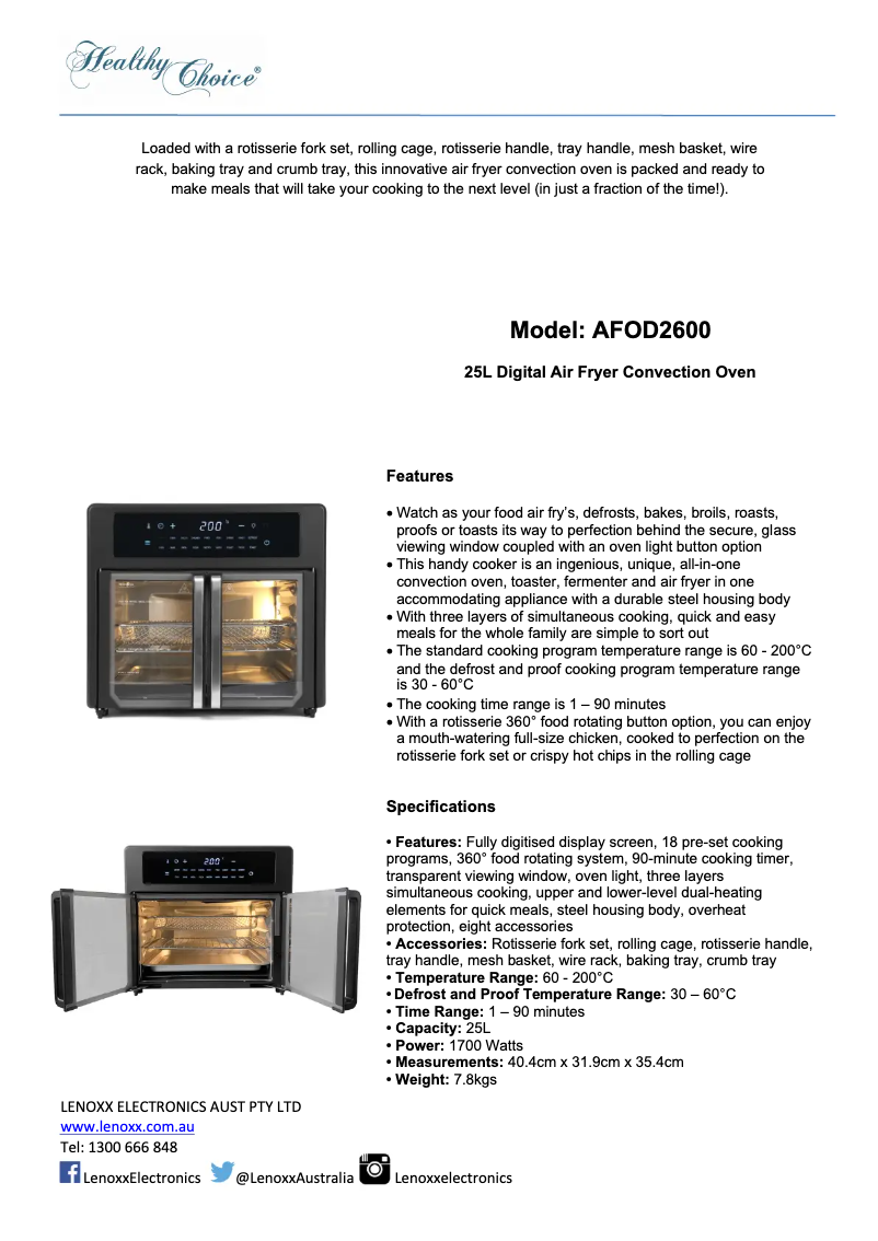 Page 1 of the manual User Manual Healthy Choice AFOD2600
