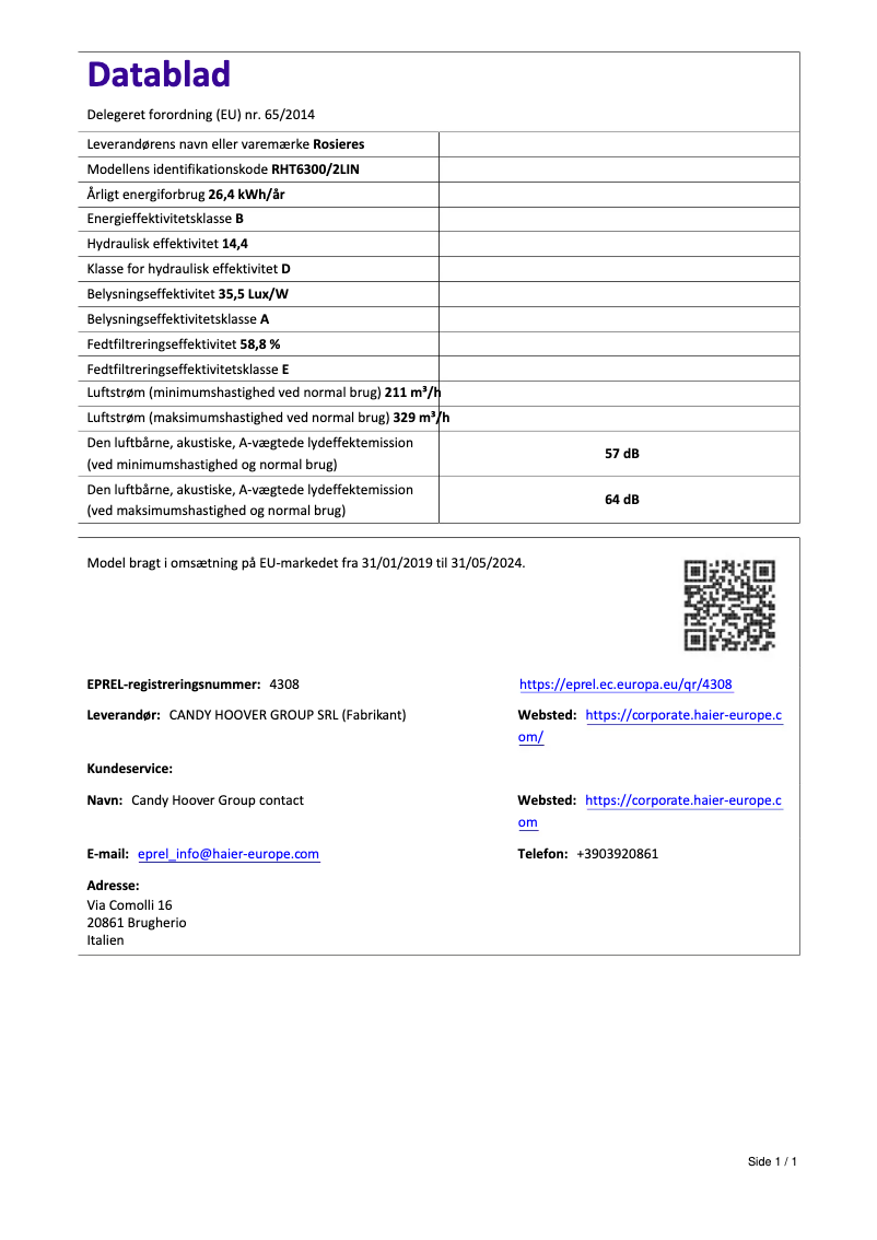 First page image of the manual for RHT6300/2LIN