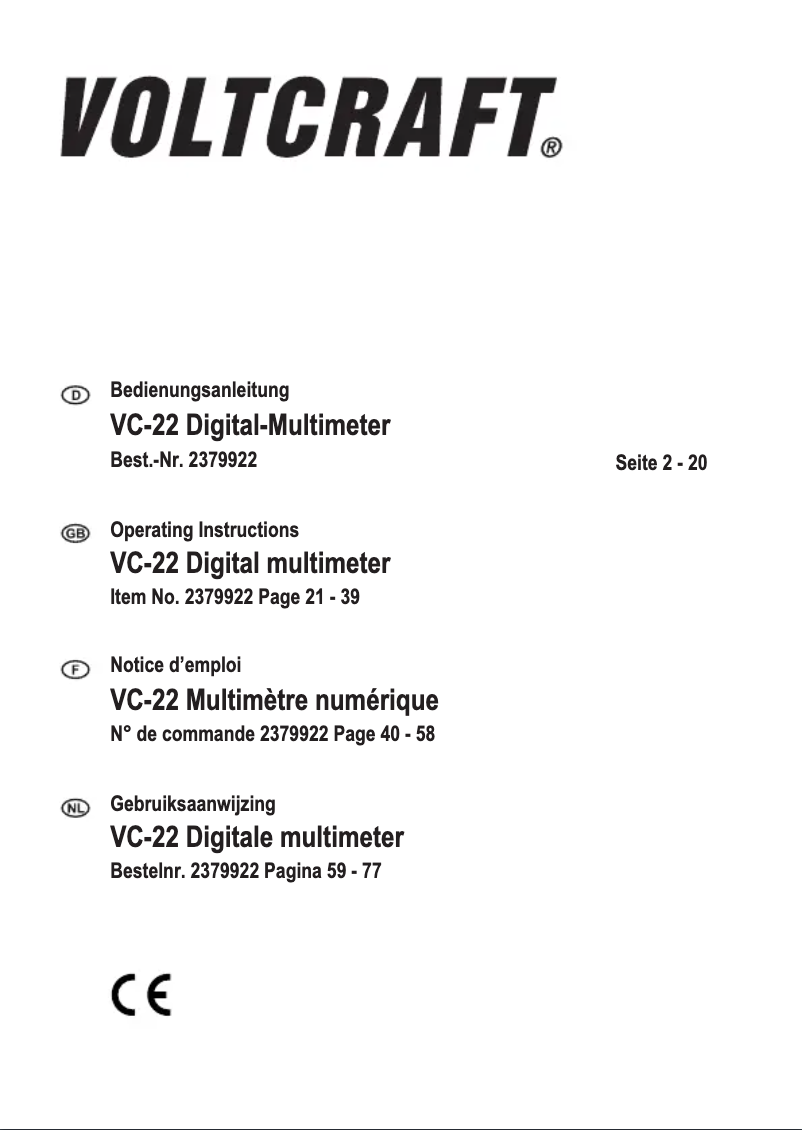 Page 1 of the manual User Manual Voltcraft VC-22