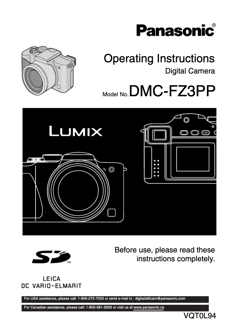 First page image of the manual for Lumix DMC-FZ3PP