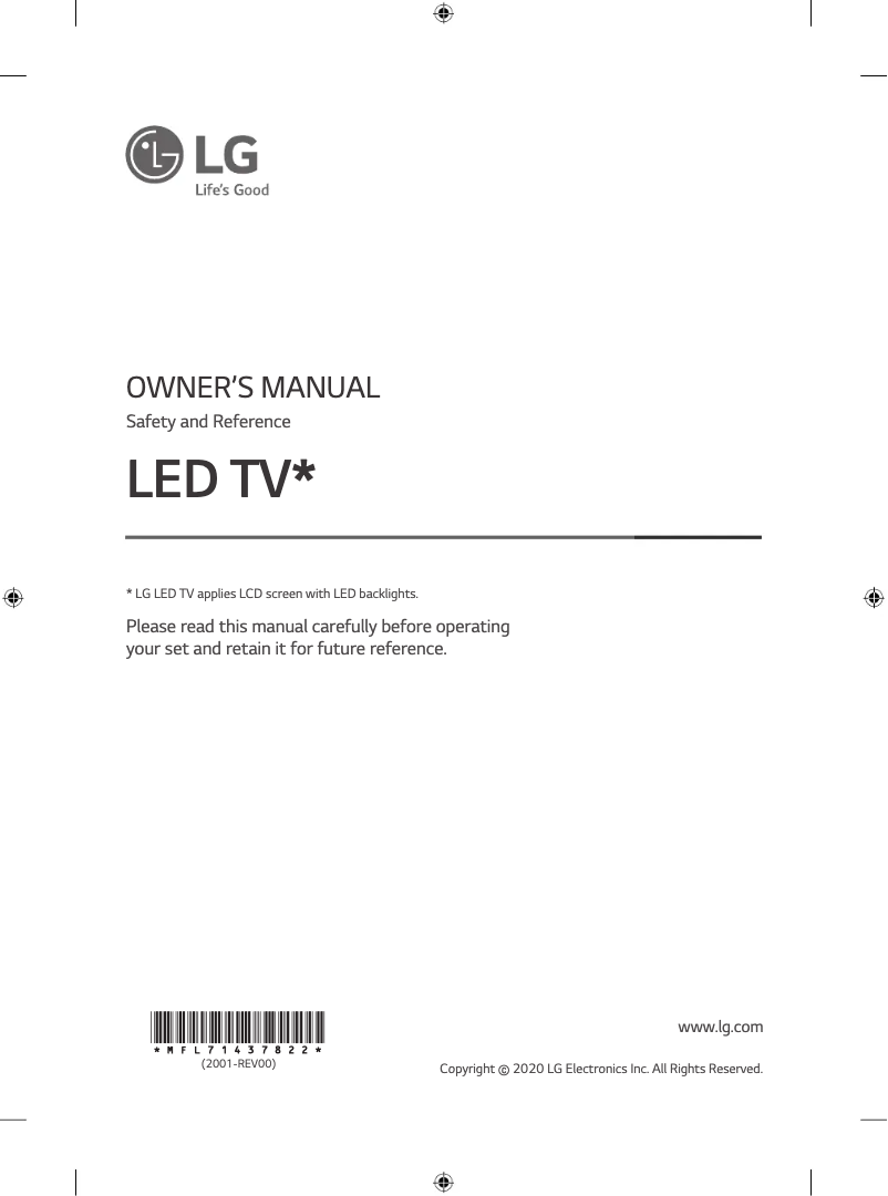 First page image of the manual for 49UN7300PPC