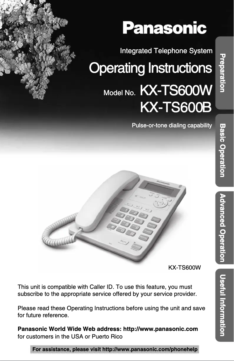 Page 1 of the manual User Manual Panasonic KX-TS600W