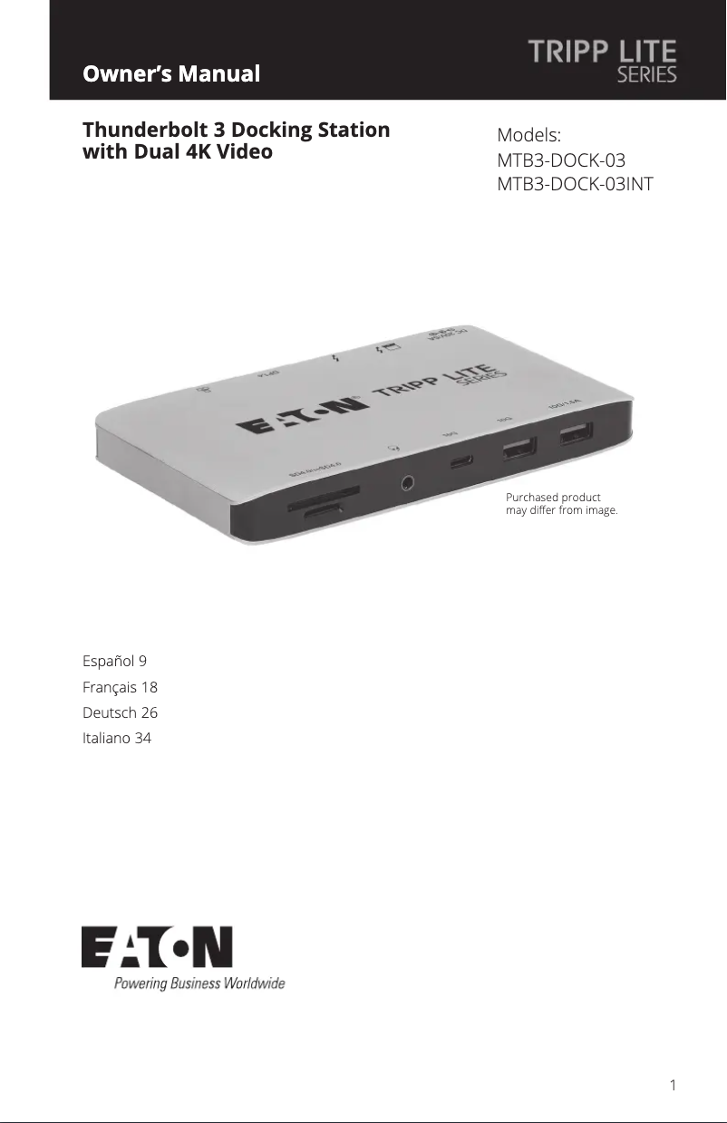Page 1 of the manual User Manual Tripp Lite MTB3-DOCK-03INT