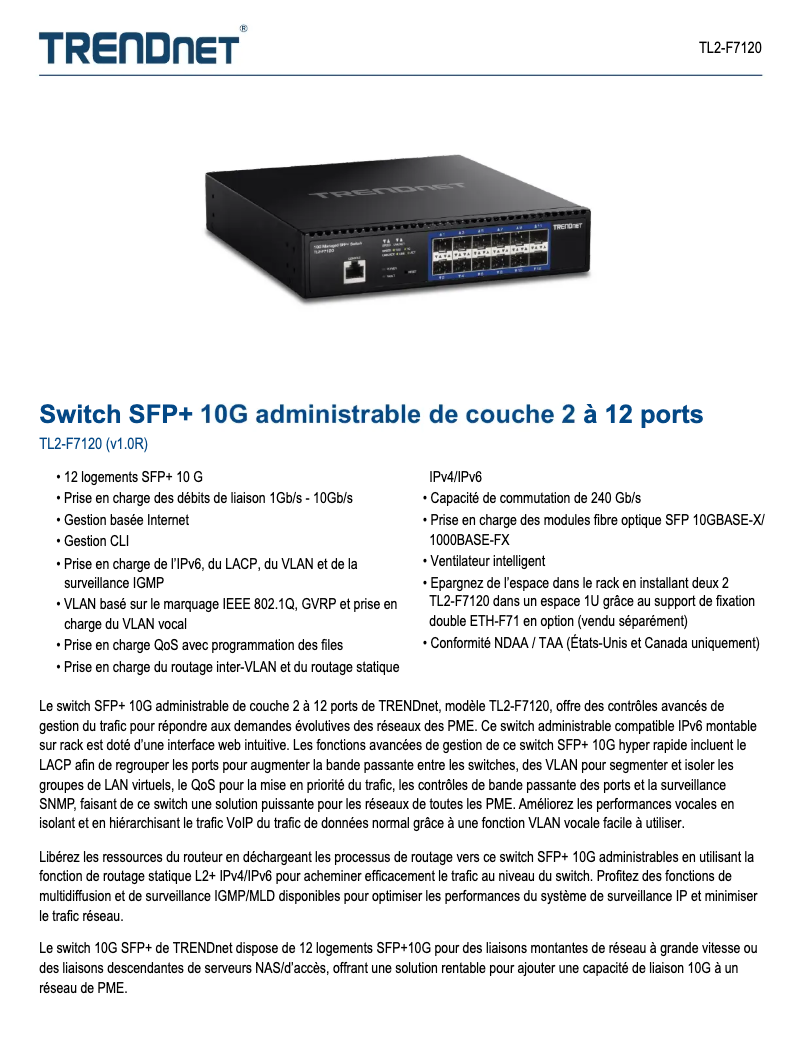 First page image of the manual for TL2-F7120