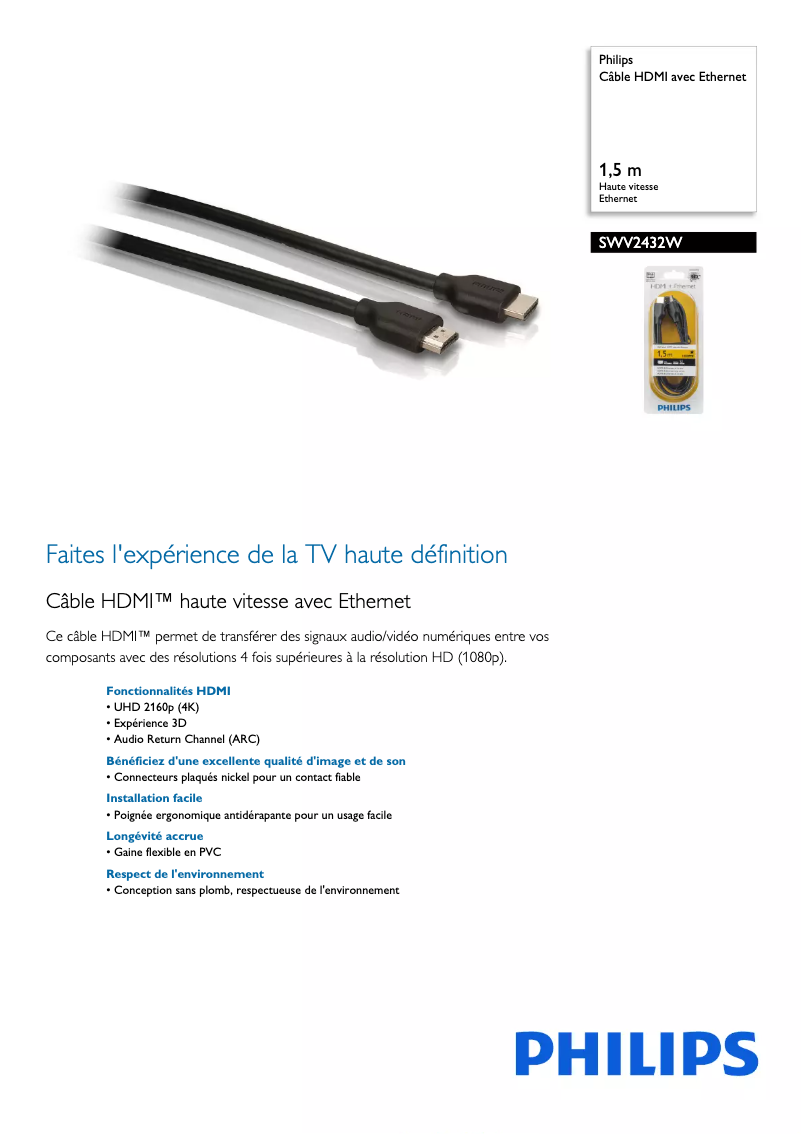 Page 1 of the manual Technical Sheet Philips SWV2432W