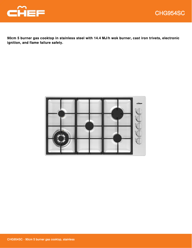 Page 1 of the manual Technical Sheet Chef CHG954SC