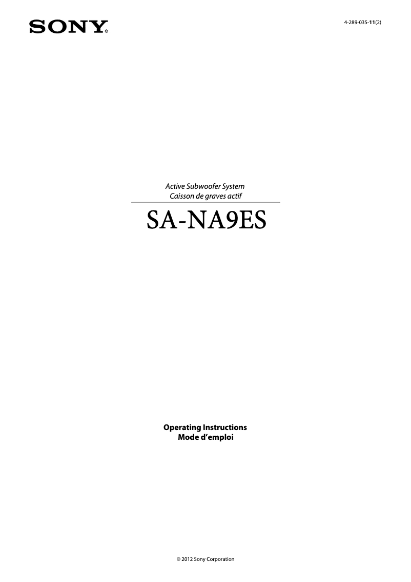 First page image of the manual for SA-NA9ES