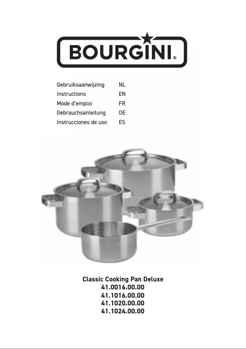 Page 1 of the manual User Manual Bourgini Classic Cooking Pan Deluxe