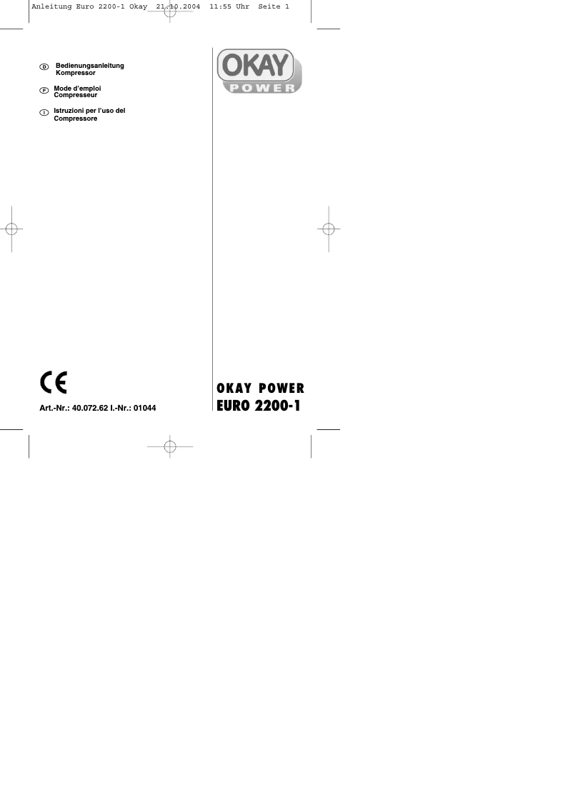 First page image of the manual for EURO 2200/1