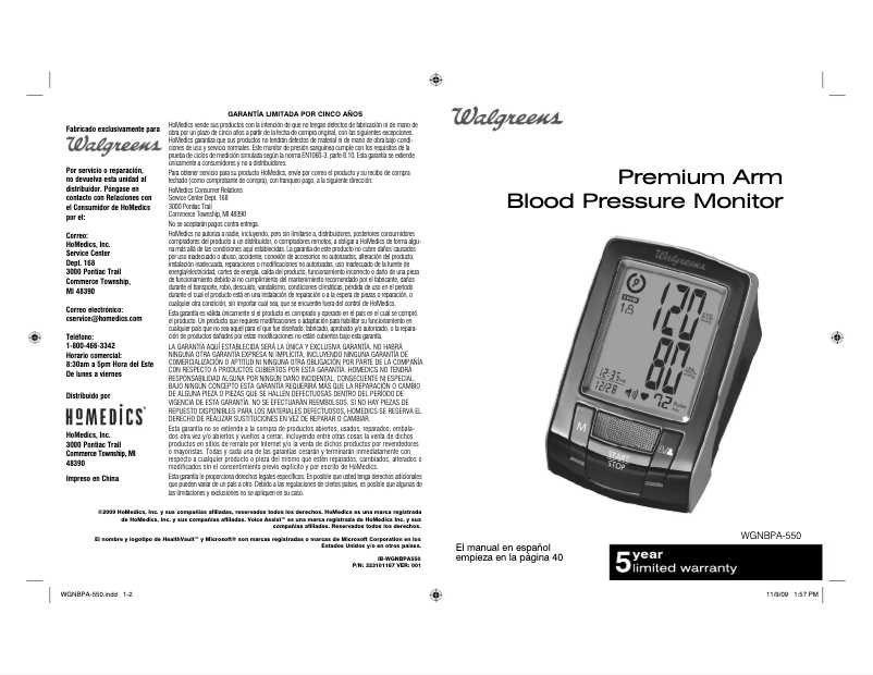 Page 1 of the manual User Manual Walgreens WGNBPA-550