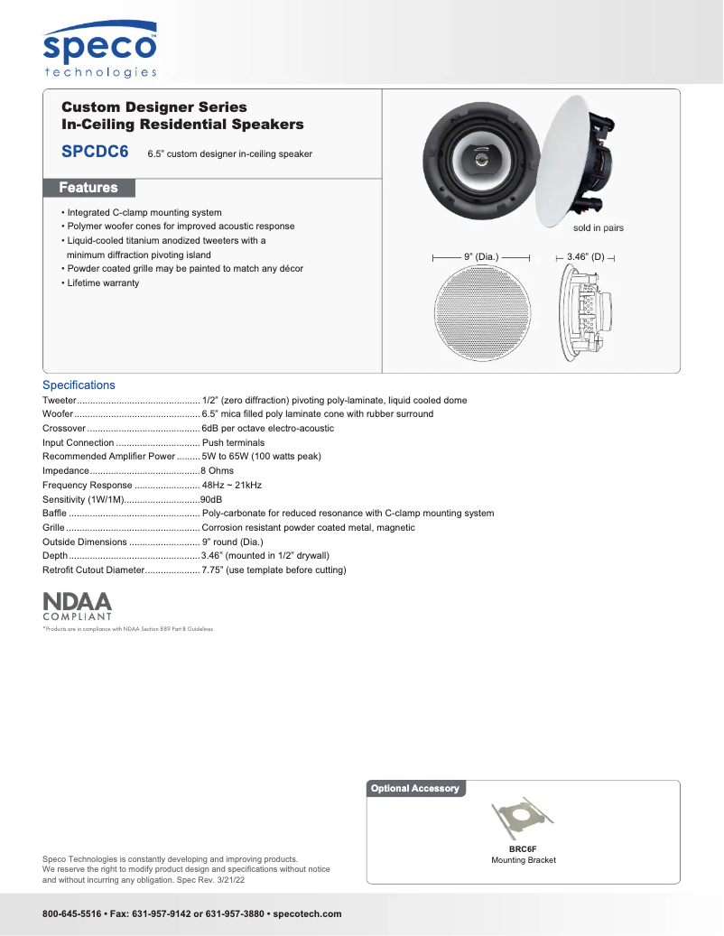 Page 1 of the manual Technical Sheet Speco Technologies SPCDC6
