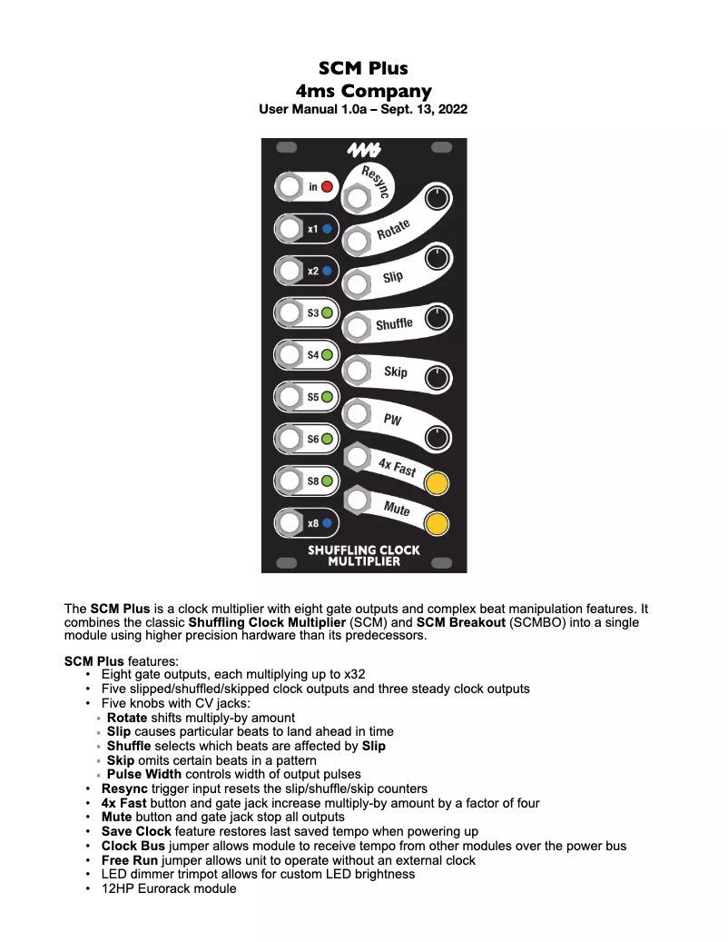 First page image of the manual for SCM Plus