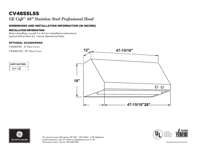 Page 1 of the manual Instructions / Assembly GE CV48SSLSS
