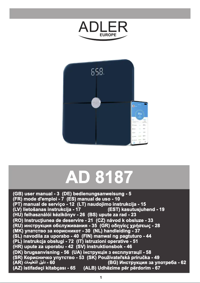 Page 1 of the manual User Manual Adler AD 8187