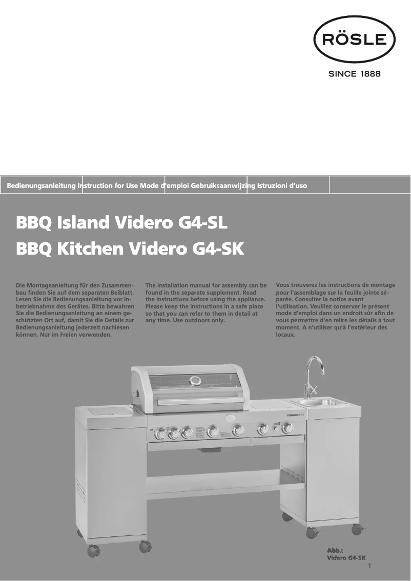 First page image of the manual for BBQ Island Videro G4-SL