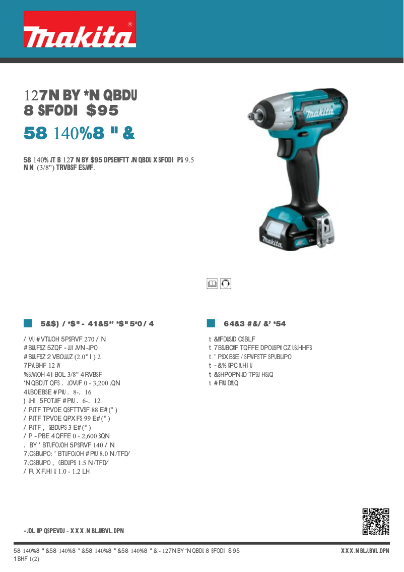 Page 1 of the manual Technical Sheet Makita TW140DWAE