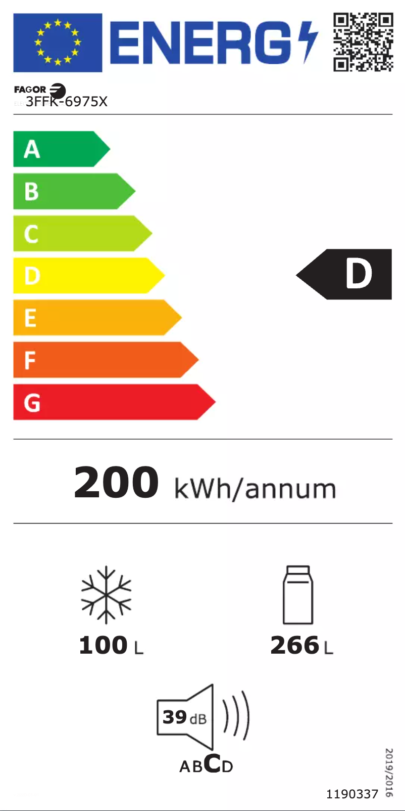 Page 1 of the manual Energy Label Fagor 3FFK-6975X