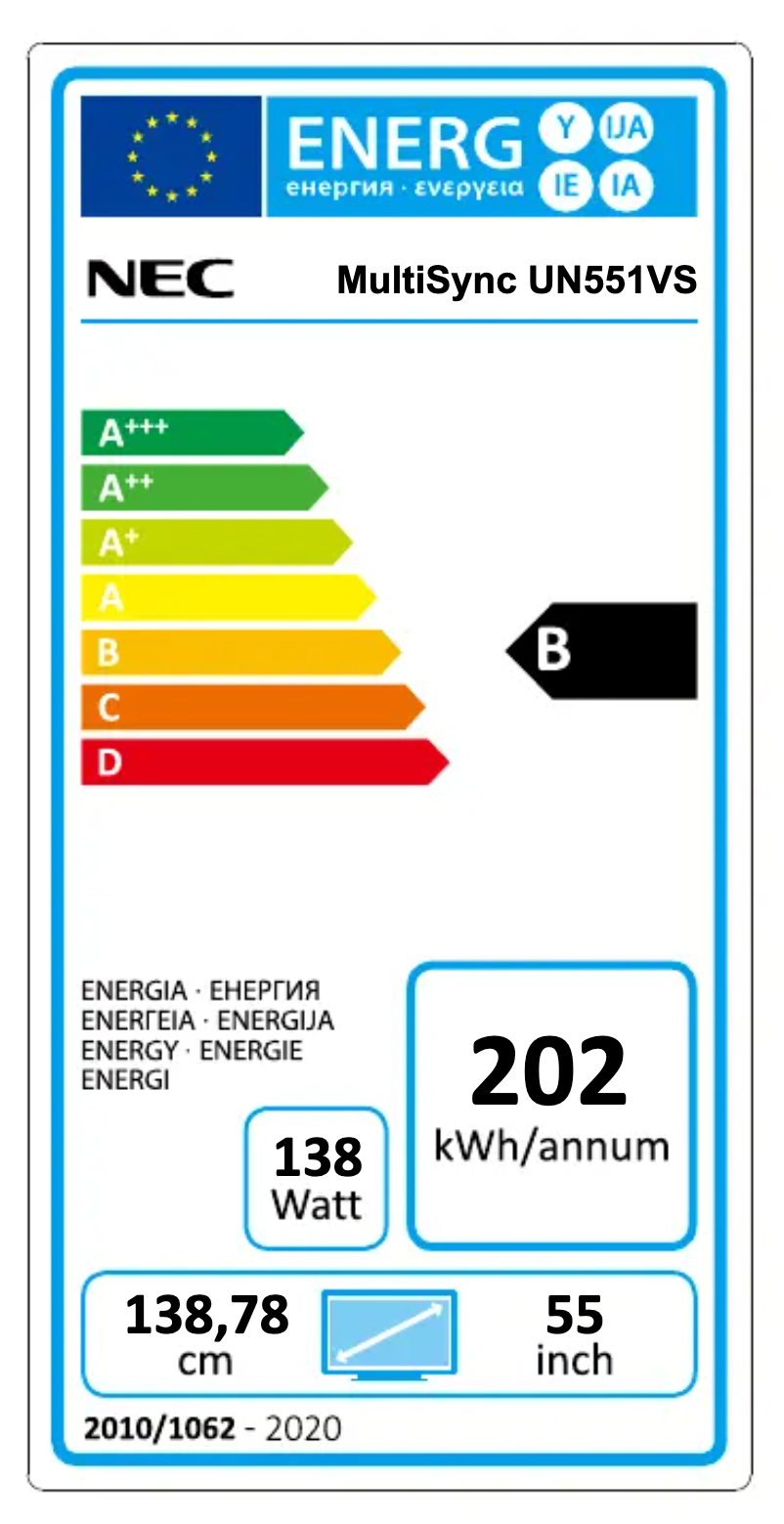 Page 1 of the manual Energy Label NEC MultiSync UN551VS