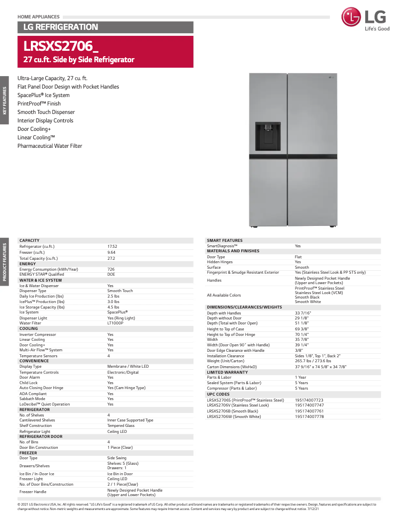 First page image of the manual for LRSXS2706W