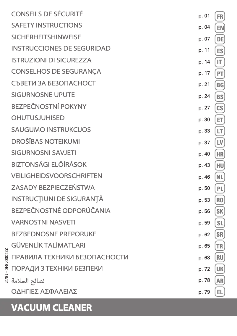 Page 1 of the manual Instructions / Assembly Tefal Silence Force MultiCyclonic TW8370