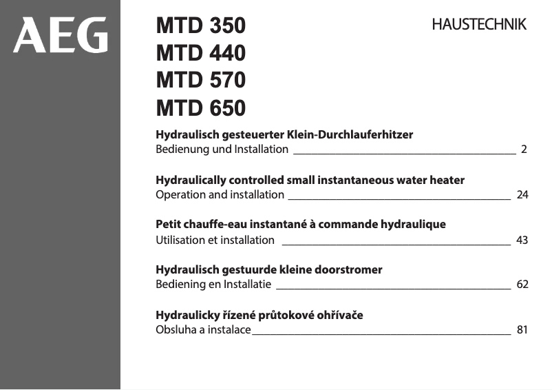 Page 1 of the manual User Manual AEG MTD 440