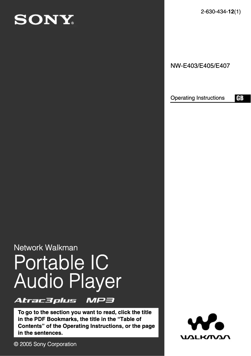 Page 1 of the manual User Manual Sony Walkman NW-E405