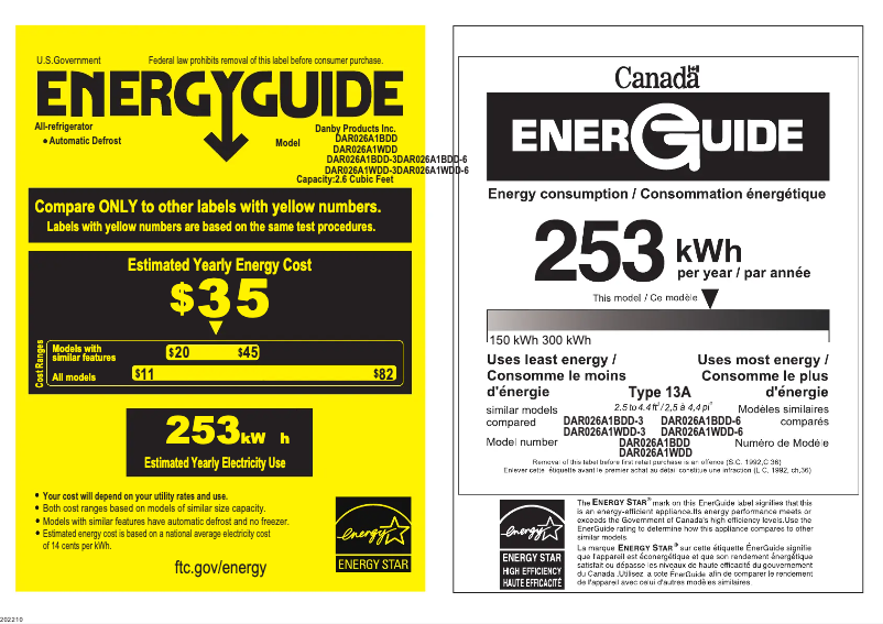 Page 1 of the manual Energy Label Danby DAR026A1WDD