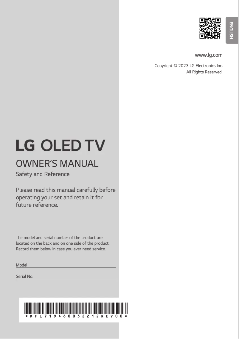 First page image of the manual for OLED55C31LA