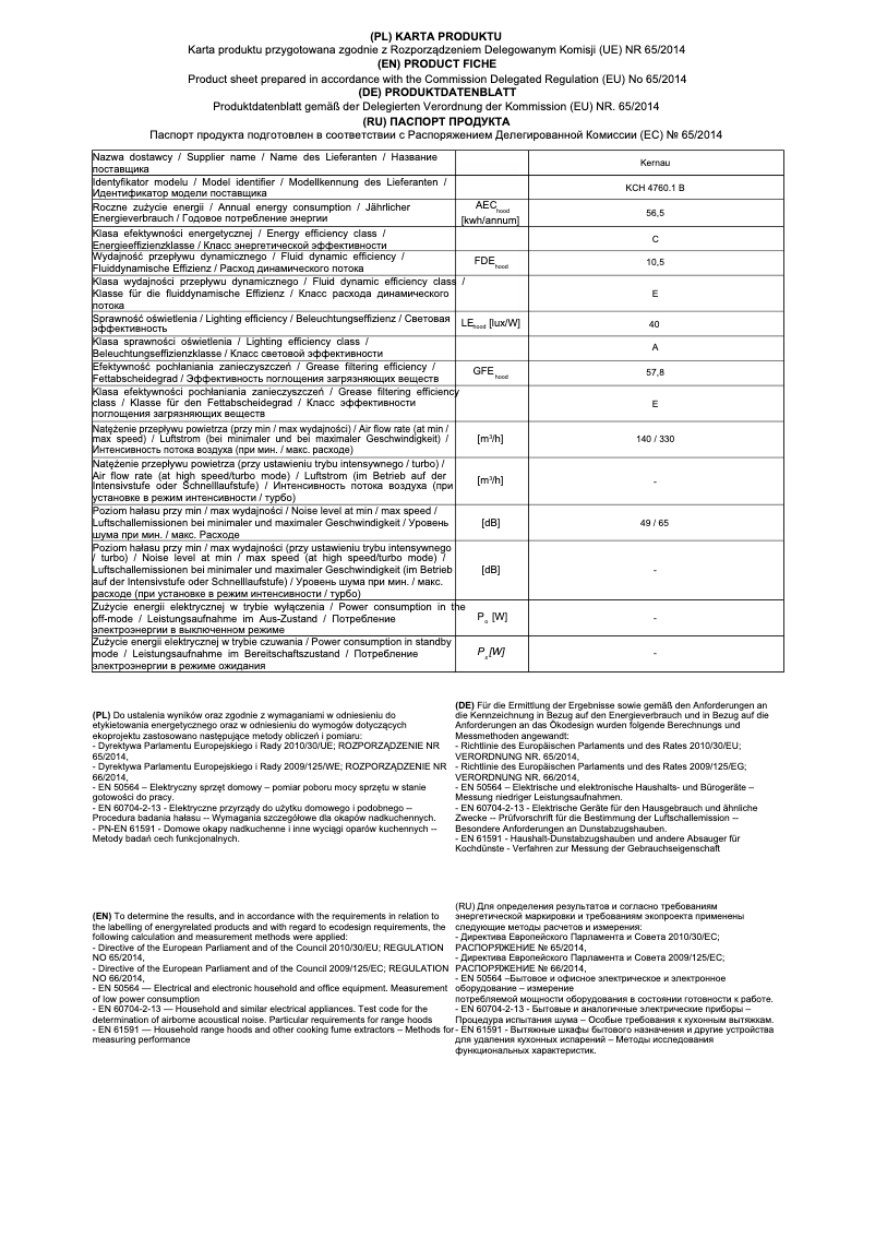 First page image of the manual for KCH 4760.1 B