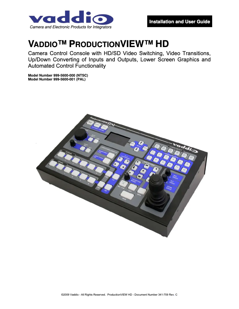 Page 1 of the manual User Manual Vaddio ProductionVIEW Precision Camera Control