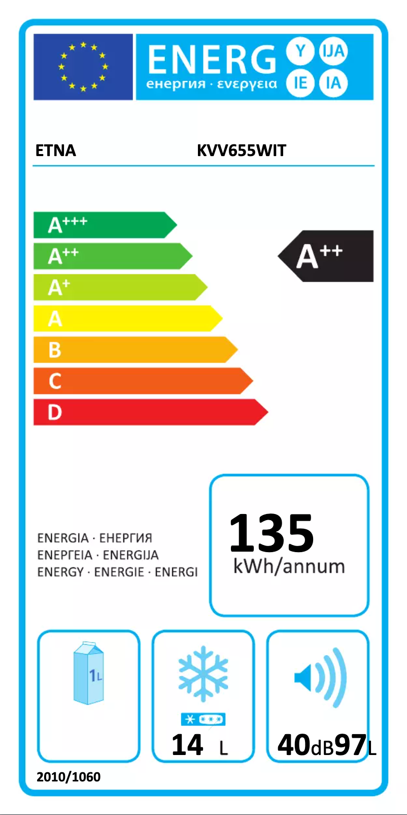 Page 1 of the manual Energy Label Etna KVV655WIT