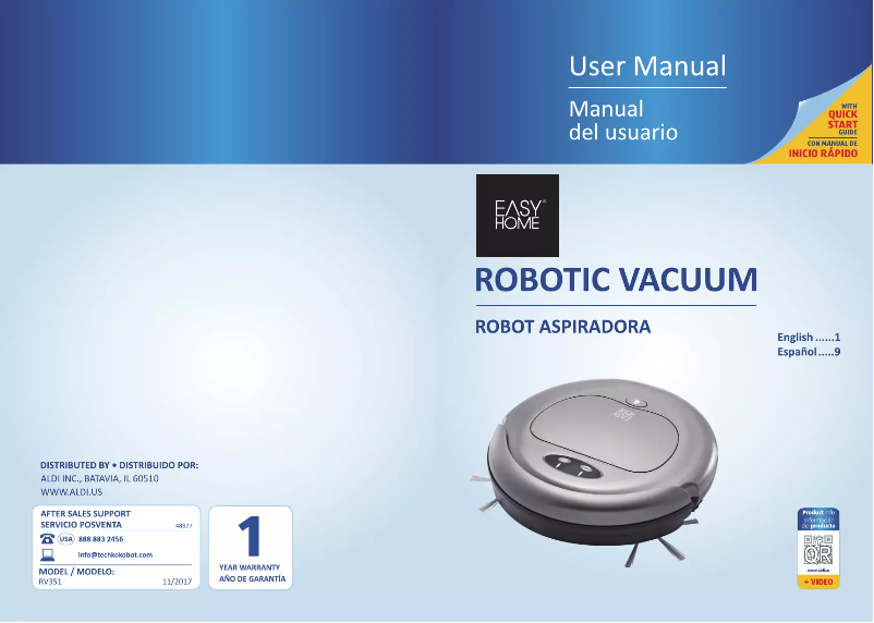 Page 1 of the manual User Manual Easy Home Robotic Vacuum RV351