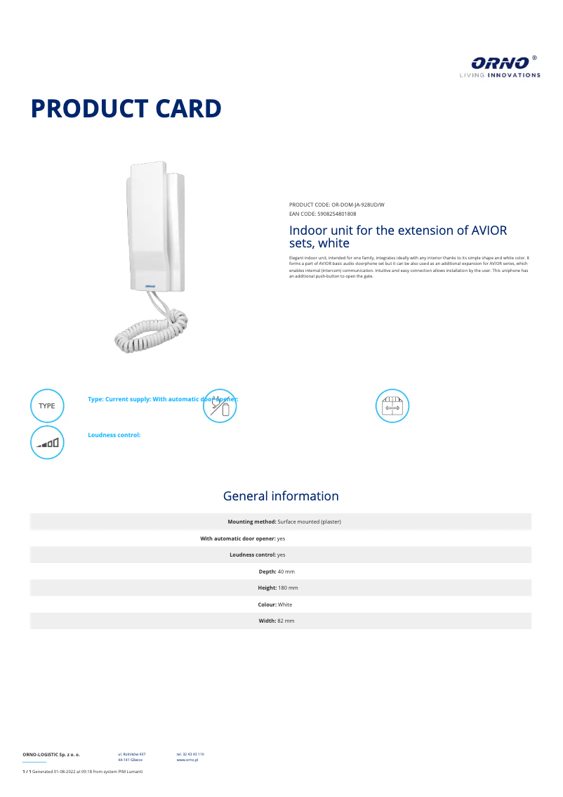 Image de la première page du manuel de l'appareil OR-DOM-JA-928UD/W