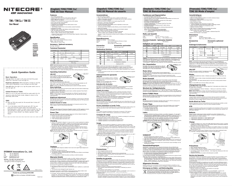 Page 1 of the manual User Manual Nitecore TINI Cu
