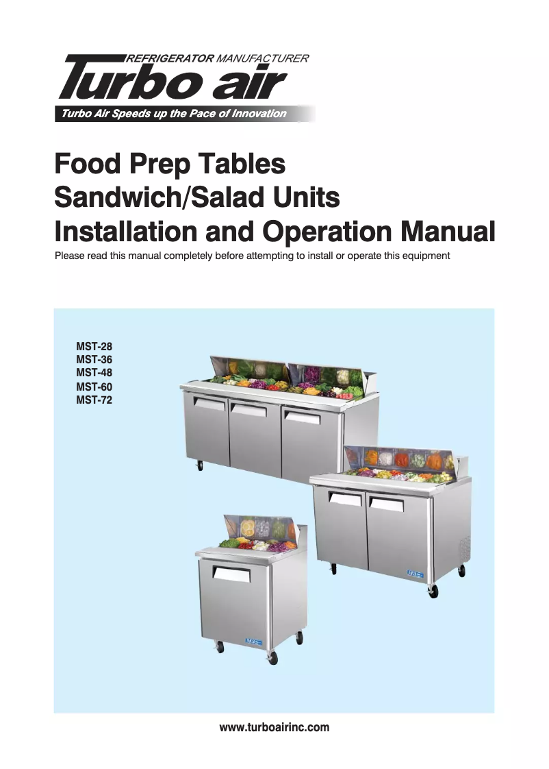 Page 1 of the manual Use and Maintenance Manual Turbo air MST-48