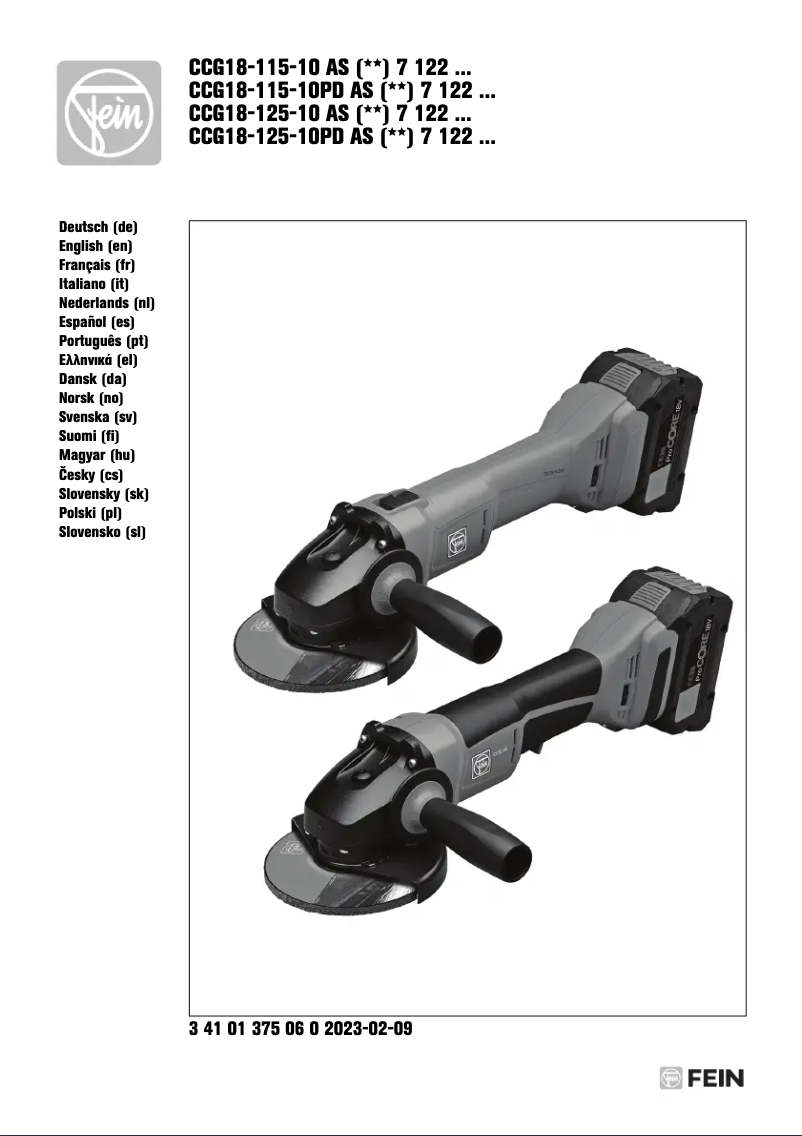 Page 1 of the manual User Manual Fein CCG 18-115-10 AS