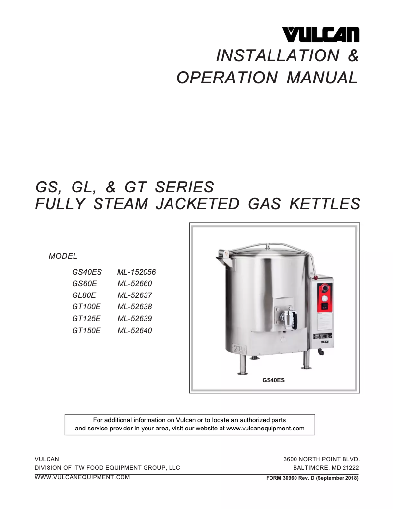Page 1 of the manual User Manual Vulcan GT125E