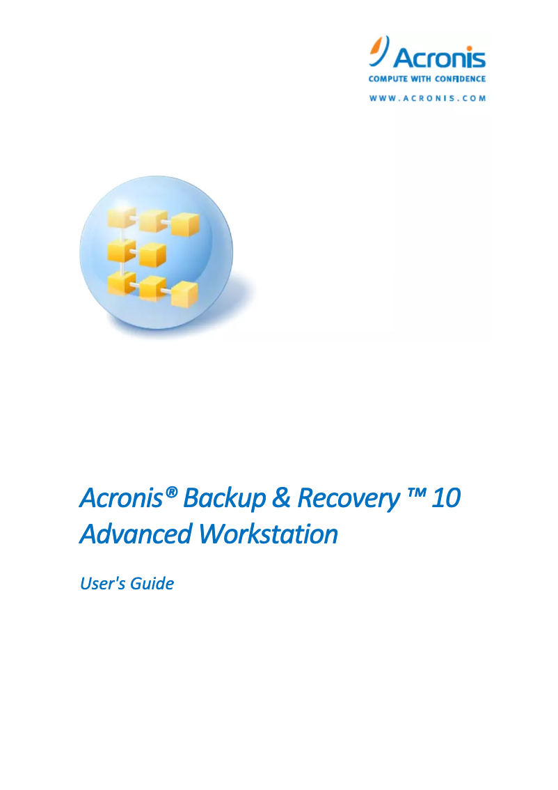 First page image of the manual for Acronis Backup & Recovery 10 Advanced Workstation