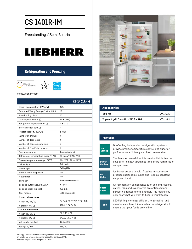 Page 1 of the manual Technical Sheet Liebherr CS-1401R-IM