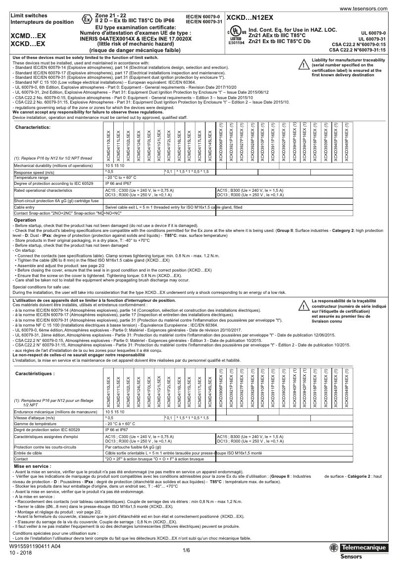 First page image of the manual for XCKD3911P16EX