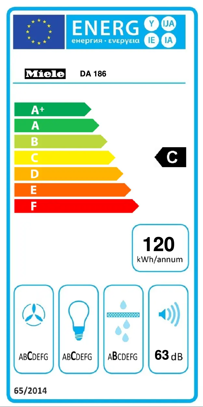 Page 1 of the manual Energy Label Miele DA 186