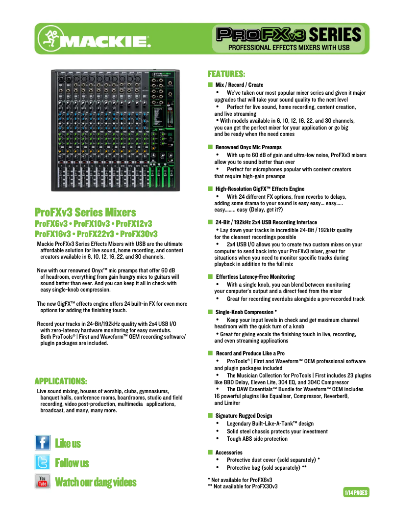 Page 1 of the manual Technical Sheet Mackie ProFx16v3