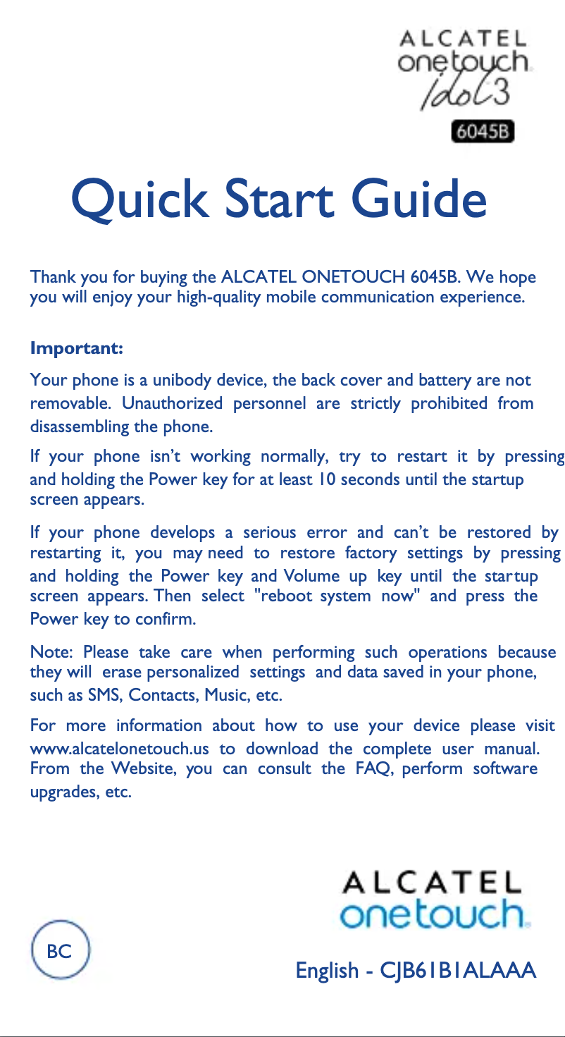 Page 1 of the manual User Manual Alcatel OneTouch Idol 3