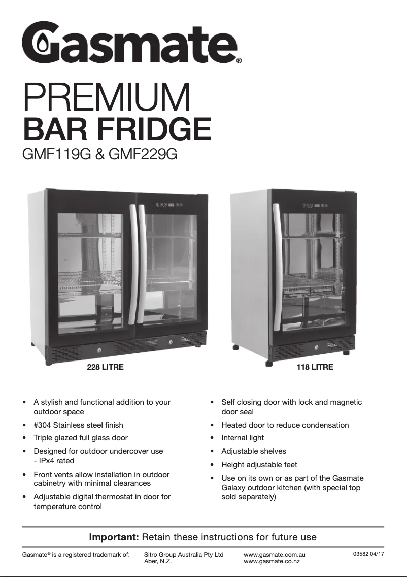 Page 1 of the manual User Manual Gasmate GMF119G