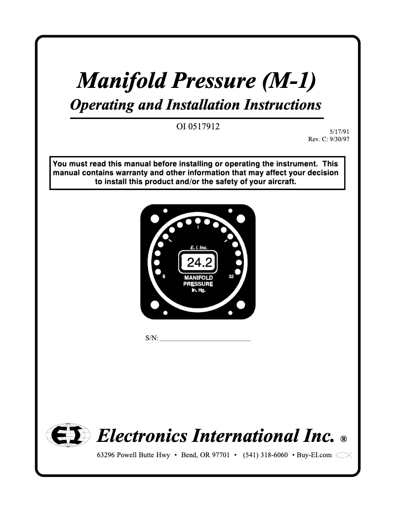 Page 1 of the manual User Manual Electronics International Manifold Pressure M-1